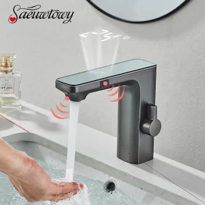 Robinet de lavabo à capteur intelligent, écran d&rsquo;affichage numérique, mitigeur d&rsquo;eau chaude et froide, robinet sans contact pour salle de bains, robinets de lavabo, grue