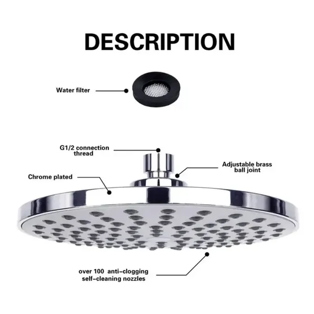 Pommeau douche pluie haute pression huit pouces inox… – vue 5