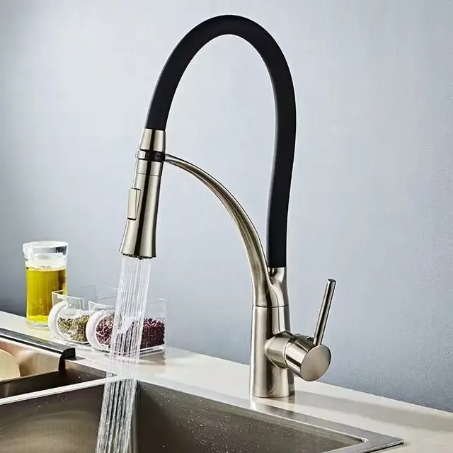 Robinet mitigeur de cuisine en caoutchouc Nickel brossé – vue 3