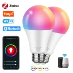 Ampoule LED intelligente RGB E27 B22, 15W 12W, Zigbee/WiFi/Bluetooth, commande vocale à intensité variable, fonctionne avec Alexa Google pour la décoration de la maison