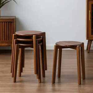 Tabouret nord-américain en noyer, siège de salle à manger rond empilable, banc bas moderne en bois massif pour salon ou sièges de café