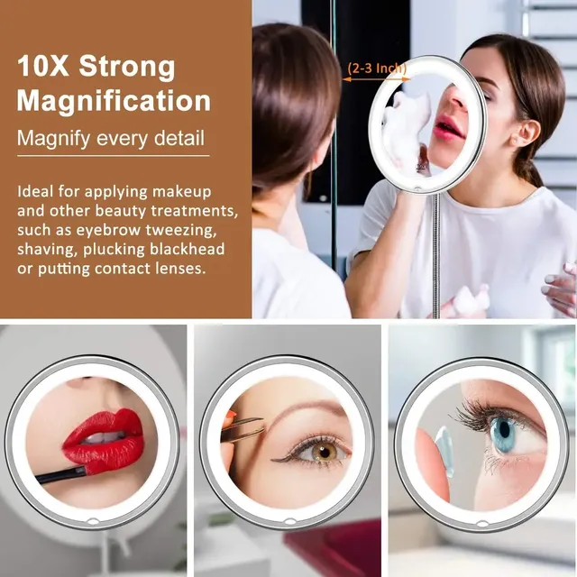Miroir de vanité grossissant Flexible 10x avec LED – vue 2