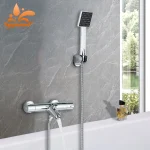Robinet de baignoire thermostatique, ensemble de douche, support mural à 2 fonctions avec douchette, mélangeur d&rsquo;eau froide et chaude, robinet de salle de bains