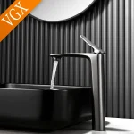 VGX robinets de salle de bains de luxe mélangeur de lavabo haut robinet d&rsquo;évier grand robinet de lavabo gastronomique robinet d&rsquo;eau chaude et froide en laiton chromé noir