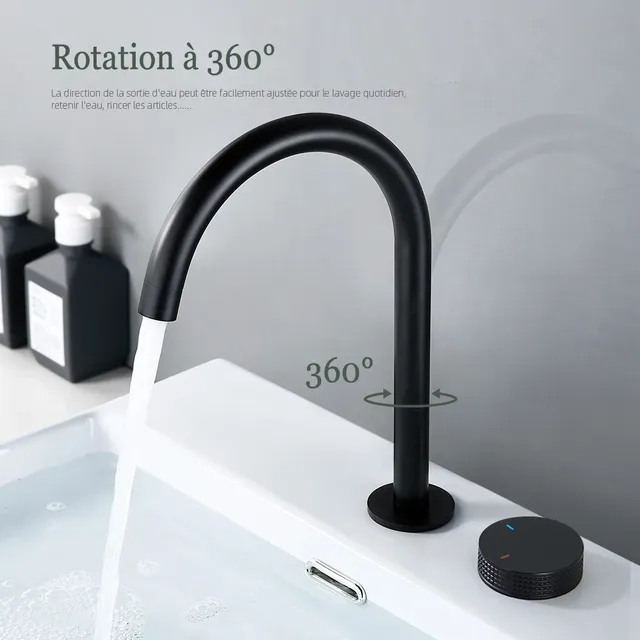 Robinet de lavabo noir mat à 2 trous – vue 3