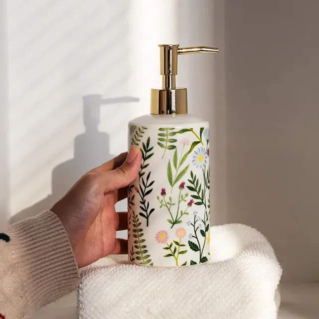 Distributeur savon céramique blanc pompe dorée motif… – vue 2