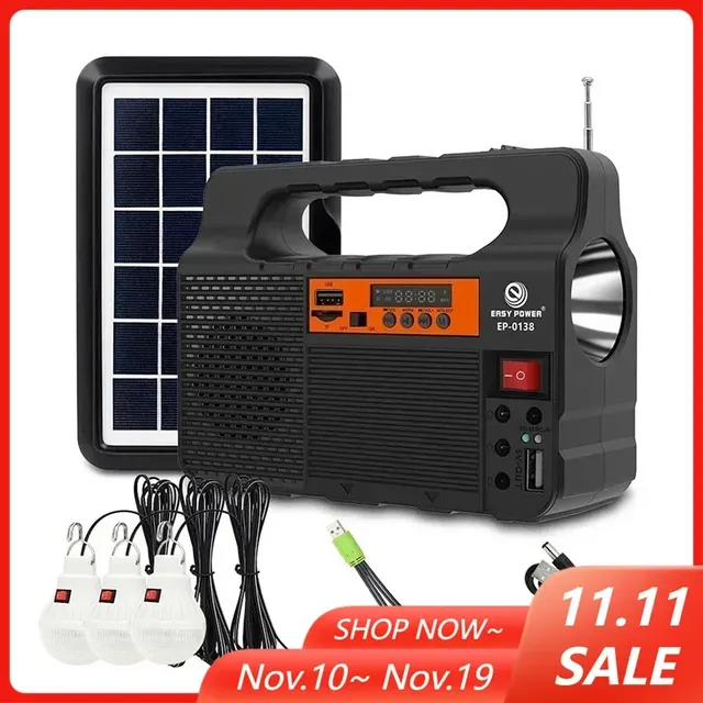 Kit générateur de panneaux solaires avec 3 ampoules LED