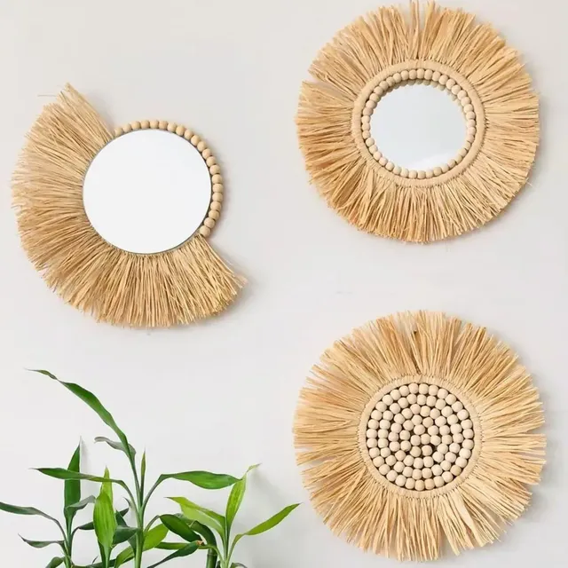 Miroirs muraux décoratifs suspendus bohème chic raphia… – vue 3