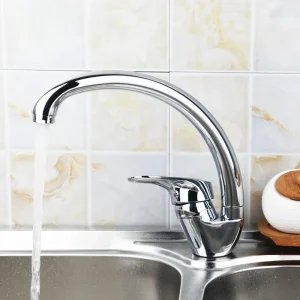 Robinet de cuisine poli monté sur le pont à poignée unique, rotation à 360 °, chaud et froid, robinet d&rsquo;évier, centre commercial