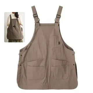 Tablier salopette oversize unisexe coton lin taupe bretelles réglables…