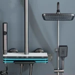 Ensemble de pommeau de douche à affichage numérique blanc, système de douche chaud et froid, bouton de piano avec lumière ambiante, HOF/05 et ensembles