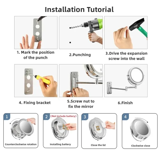 Miroir de maquillage mural grossissant 10x deux côtés – vue 6