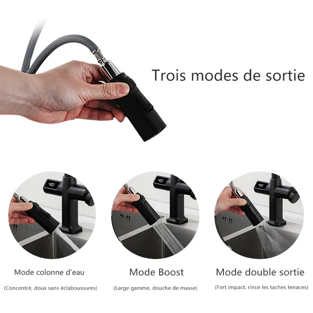 Mitigeur cuisine col cygne noir mat écran numérique… – vue 3