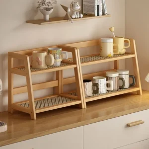 Étagère de rangement en bois pour cuisine, organisateur de bureau en rotin, présentoir à épices pour comptoir, organisateur de maquillage