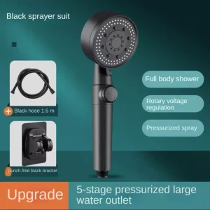 Ensemble de pomme de douche haute pression avec tuyau, 5 Modes de réglage, économie d&rsquo;eau, arrêt à une touche, accessoires de salle de bains