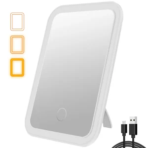 Miroir de maquillage à LED, pliable, Compact, carré, cosmétique de voyage, Portable, éclairé, pour écran tactile, table