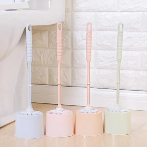 brosse toilette poils épais doux manche long ergonomique trou suspension support compact mural autoportant plastique pastel