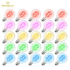 Ampoule Globe en Verre à Filament LED RGB, Multicolore, Dimmable, Base E12 G40, Guirxiété Lumineuse de Remplacement, Décoration de Maison et d&rsquo;Extérieur, 25 Paquets