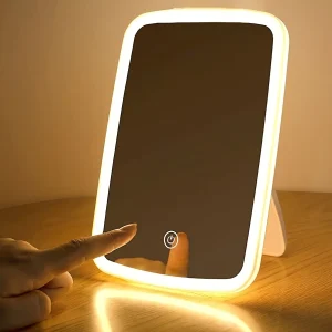 Miroir de maquillage LED avec capteur tactile, éclairage 3 couleurs, luminosité réglable, miroir cosmétique de table pliant avec chargement USB Miroir de maquillage LED avec capteur tactile, éclairage 3 couleurs, luminosité réglable, miroir cosmétique de table pliant avec chargement USB