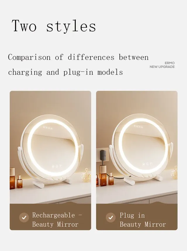 Miroir maquillage LED rond socle métal noir mat verre… – vue 6