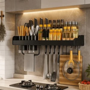 Support de rangement mural pour cuisine, étanche à l&rsquo;humidité, antirouille, organisateur pour épices, grande capacité, aucun poinçonnage requis