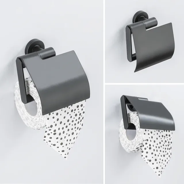 Porte-papier hygiénique noir avec couvercle – vue 3
