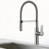 TOLM – robinets de cuisine chromés avec pulvérisateur extractible, robinet d&rsquo;eau d&rsquo;évier de cuisine noir mat avec plaque de pont, trou unique, poignée unique