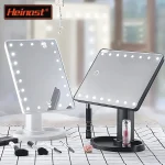 Miroir de maquillage à lumière LED, miroirs de vanité à intensité variable avec interrupteur tactile USB, rétro-éclairage, Base de Table cosmétique rotative de bureau, rangement
