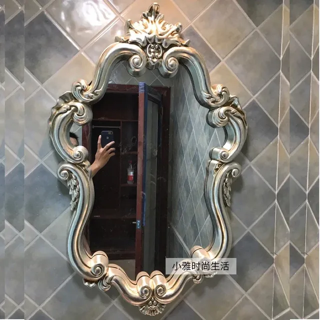 Miroir mural baroque ovale cadre sculpté blanc laqué… – vue 4