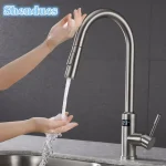 Évier de cuisine tactile numérique en acier inoxydable, robinet de centre commercial, capteur mains libres, chaud et froid, 304