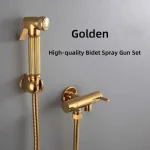 Robinet de Bidet de salle de bains or/argent avec pulvérisateur à main, Valve d&rsquo;angle en laiton, Kit de tête de Bidet de toilette hygiénique pour robinet de jardin