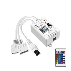 Contrôleur WiFi intelligent LED, sortie 4 broches avec télécommande 24 touches, fonctionne avec Alexa/Google Assistant pour bandes lumineuses LED RGB SMD 5050 2835 Contrôleur WiFi intelligent LED, sortie 4 broches avec télécommande 24 touches, fonctionne avec Alexa/Google Assistant pour bandes lumineuses LED RGB SMD 5050 2835