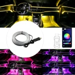 Bande lumineuse d&rsquo;ambiance intérieure de voiture RGB, 5M, contrôle par application, lumière LED d&rsquo;ambiance, lampe à Fiber optique USB, décoration pour bricolage automobile, ajustement universel