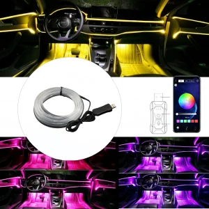 Bande lumineuse d’ambiance intérieure de voiture RGB, 5M, contrôle par application, lumière LED d’ambiance, lampe à Fiber optique USB, décoration pour bricolage automobile, ajustement universel Bande lumineuse d’ambiance intérieure de voiture RGB, 5M, contrôle par application, lumière LED d’ambiance, lampe à Fiber optique USB, décoration pour bricolage automobile, ajustement universel