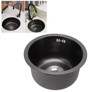 Évier rond de cuisine Mini évier de cuisine rond barre en acier inoxydable bassin rond avec raccord de tuyau de vidange évier rond de barre de 30 cm de diamètre