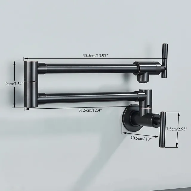 Robinet de cuisine mural en laiton noir – vue 4