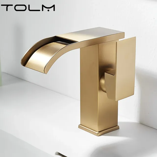 TOLM robinets de lavabo dorés brossés – vue 2