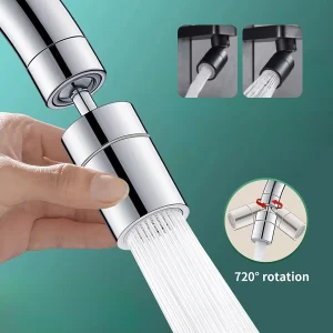 360 °   Robinet de cuisine rotatif, tête de pulvérisation, filtre de lavabo, adaptateur anti-éclaboussures, 2 modes réglables, robinet d&rsquo;évier de cuisine, grue aérateur