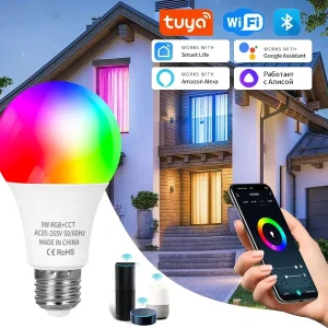 Tuya – ampoule intelligente WiFi E27 9W, Bluetooth, RGB, 110/220V, lumière LED variable, commande vocale, pour Alice, Alexa, Google Home Tuya – ampoule intelligente WiFi E27 9W, Bluetooth, RGB, 110/220V, lumière LED variable, commande vocale, pour Alice, Alexa, Google Home