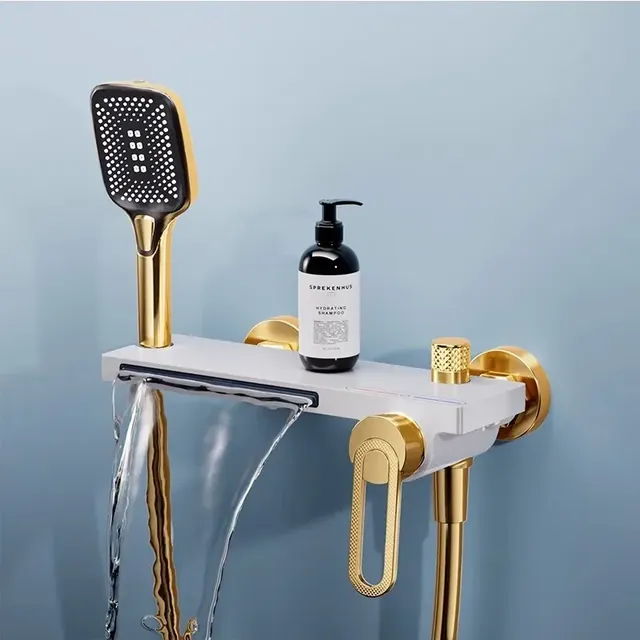 Ensemble de douche mural en laiton doré brossé – vue 3