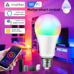Matter WiFi ampoule intelligente lumière LED à intensité variable 16 millions de couleurs rvb E27 lumière de Base commande vocale Siri Alexa Google Home Smartthings