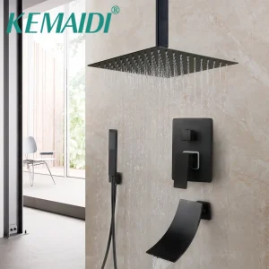 KEMAIDI noir mat salle de bains robinet de douche LED Baignoire baignoire précipitations pluie carré Pomme de douche cascade douche robinet KEMAIDI noir mat salle de bains robinet de douche LED Baignoire baignoire précipitations pluie carré Pomme de douche cascade douche robinet