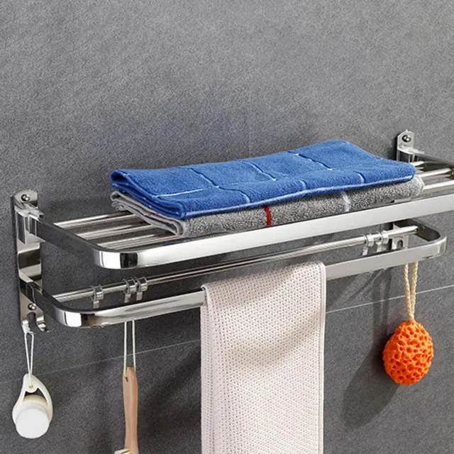 Porte serviettes mural pliable inoxydable chromé mat… – vue 3
