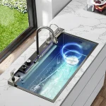 Éviers de cuisine multifonctionnels de luxe en acier inoxydable 304, cascade intelligente, bol unique, 100cm, chine