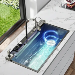 Éviers de cuisine multifonctionnels de luxe en acier inoxydable 304, cascade intelligente, bol unique, 100cm, chine