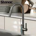 Nouveau mitigeur de robinet de cuisine extractible, cascade à affichage numérique de la température, pulvérisateur à jet de 3 Modes, robinet d&rsquo;évier d&rsquo;eau chaude et froide gris