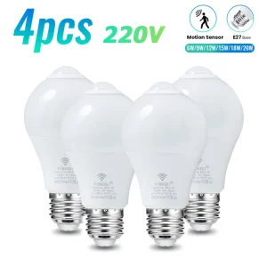 4 pièces ampoule LED Radar capteur de mouvement ampoule E27 LED ampoule 220V ampoule intelligente Auto ampoule infrarouge économie d&rsquo;énergie Bombillas maison porche