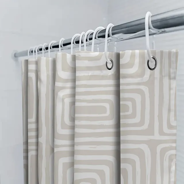 Rideau de douche géométrique blanc et beige – vue 5