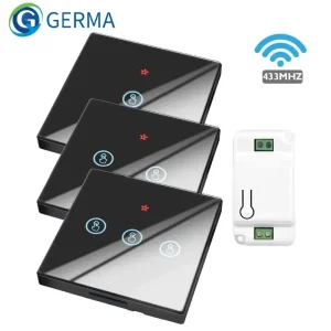 GERMA maison intelligente sans fil interrupteur tactile lumière électrique 433Mhz télécommande écran en verre panneau mural bouton récepteur lampe à LED