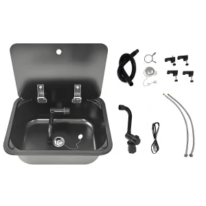 Évier RV avec robinet/robinet en acier inoxydable 304, avec couvercle en verre trempé, évier carré pour bateaux, caravane, camping-car, accessoires de cuisine